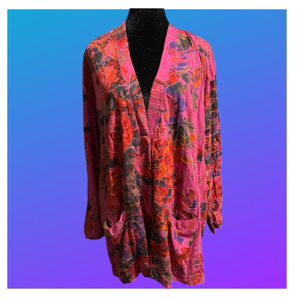 Carole Little Sport embroidered cotton batik lighter weight button up jacket